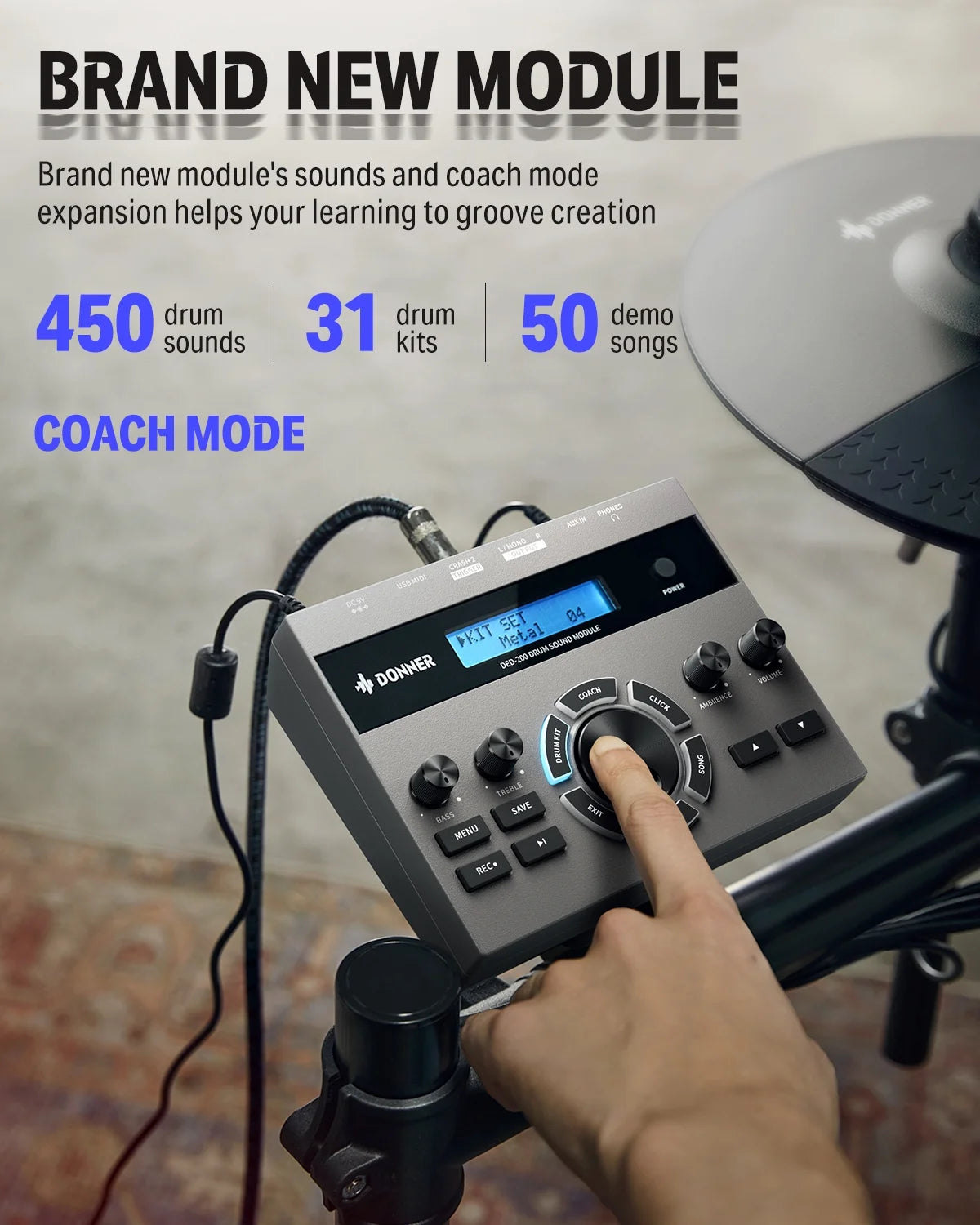 Electric Drum Set with LED Light Up, 150+ Sounds, USB MIDI, Type-C Charging, 4 Quiet Mesh Pad Electronic Dums Kit for Beginner Kids