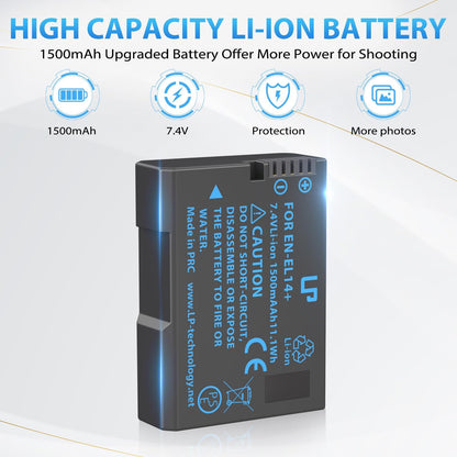 EN-EL14 EN El14A Battery Charger Pack,  Charger Compatible with Nikon D3500, D5600, D3300, D5100, D5500, D3100, D3200, D5200, D5300, D3400, DF, Cooix P7000, P7100, P7700, P7800 Cameras & More